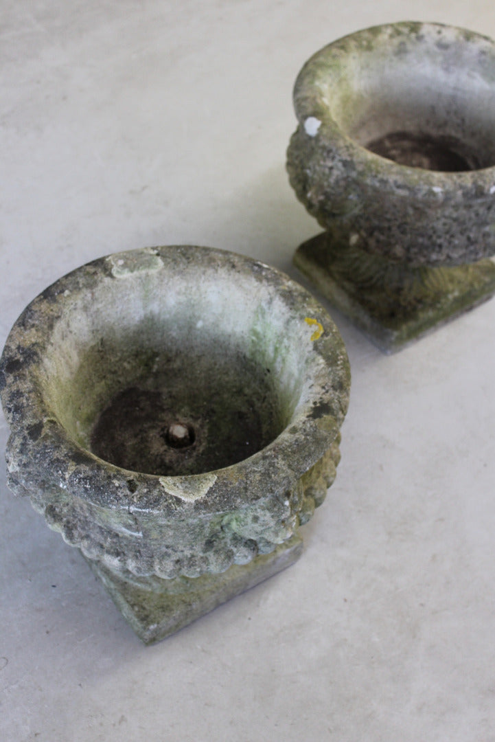 Pair Weathered Garden Urns - Kernow Furniture