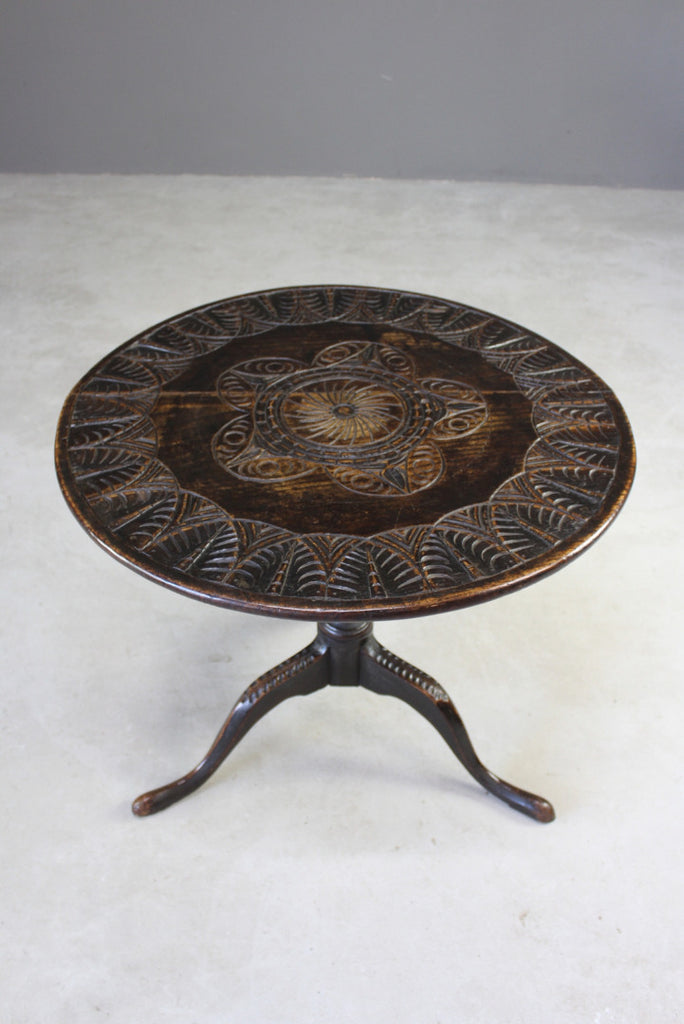 Antique Carved Georgian Oak Tilt Top Table - Kernow Furniture