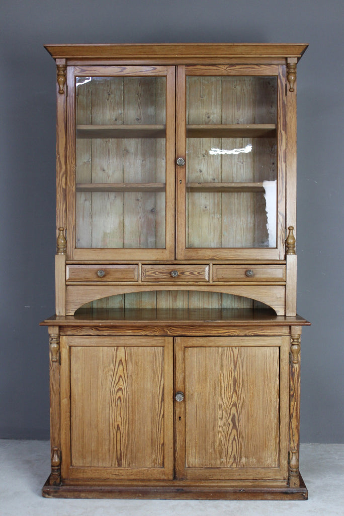 Antique Victorian Pitch Pine Glazed Dresser - Kernow Furniture