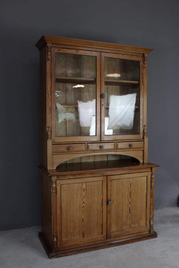 Antique Victorian Pitch Pine Glazed Dresser - Kernow Furniture