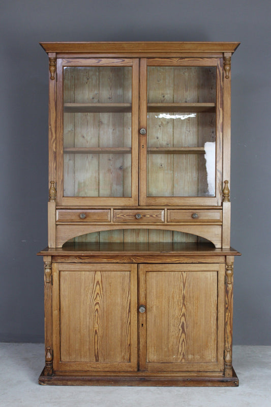 Antique Victorian Pitch Pine Glazed Dresser - Kernow Furniture