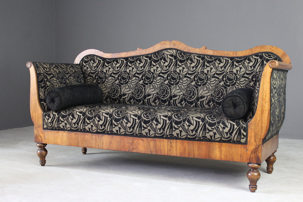 Upholstered Walnut Biedermeier Sofa - Kernow Furniture