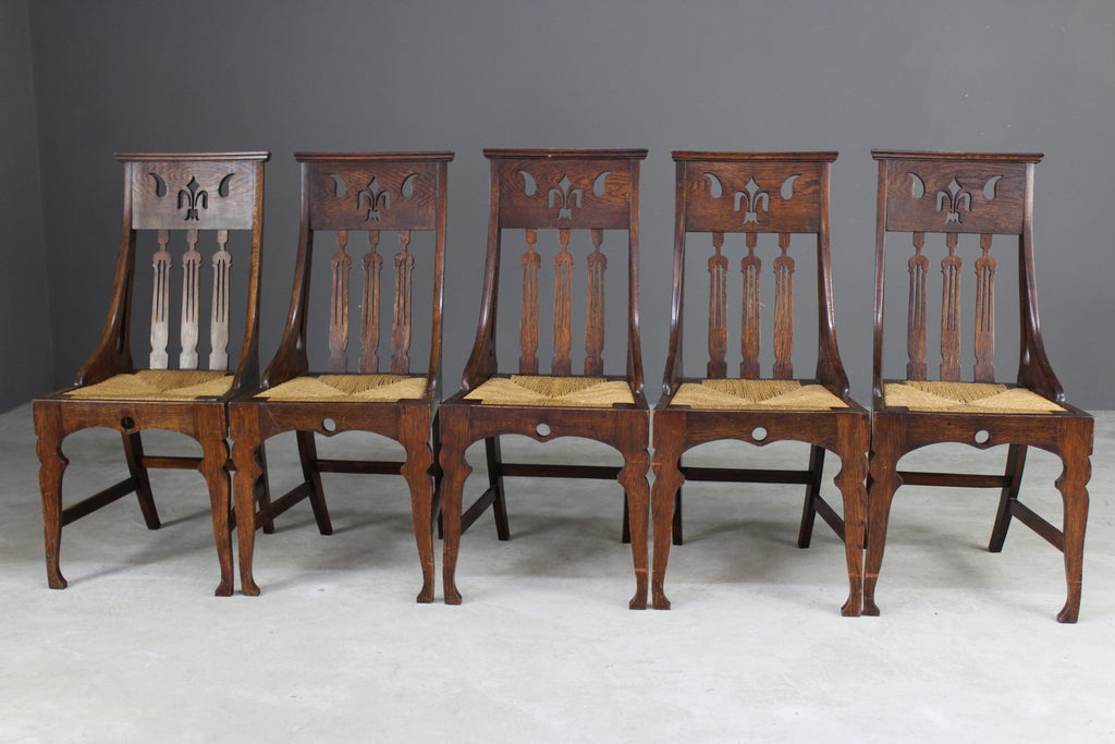 5 Oak Arts & Crafts Dining Chairs - Kernow Furniture