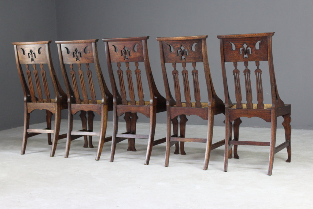 5 Oak Arts & Crafts Dining Chairs - Kernow Furniture
