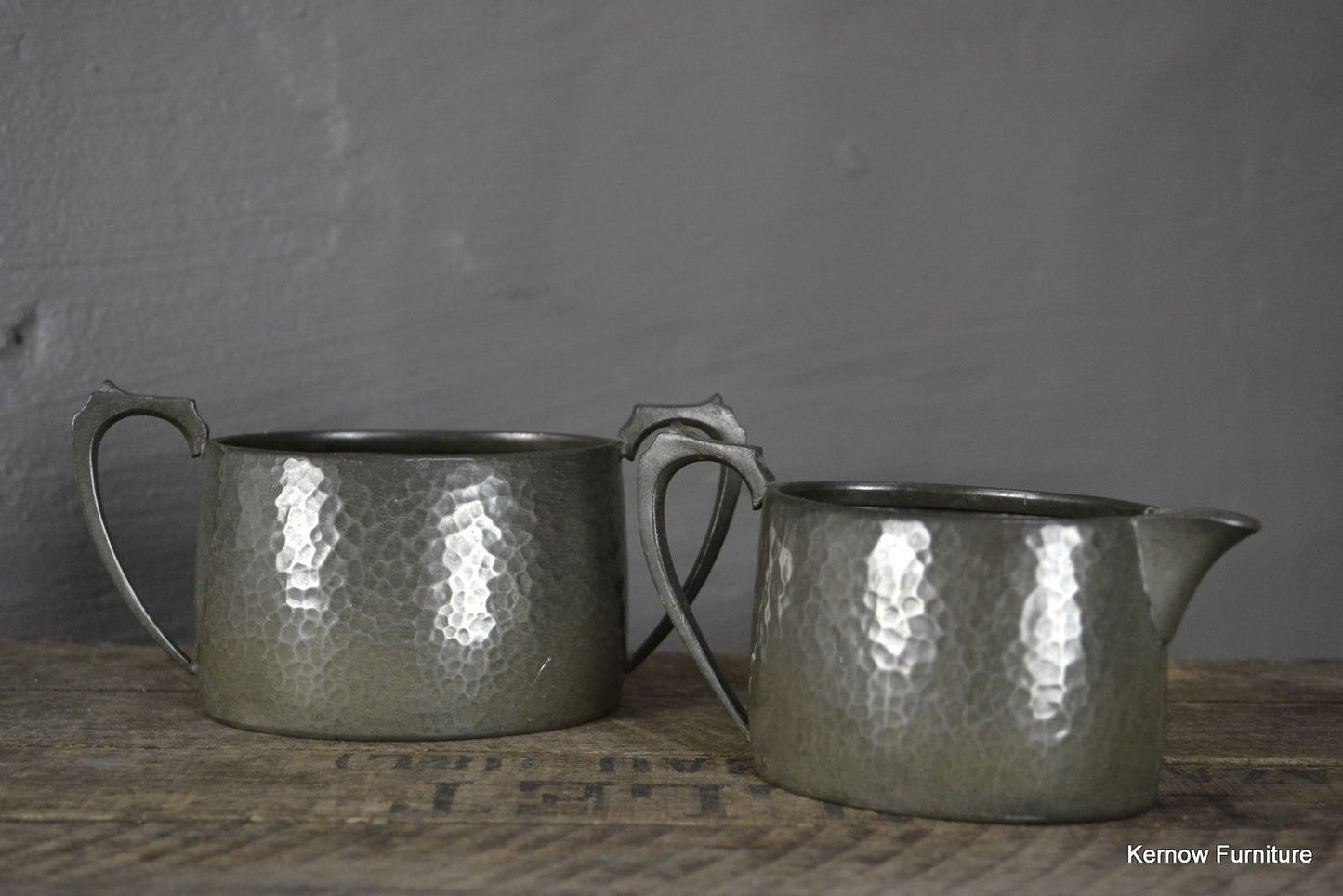 Hammered Pewter Small Jug & Sugr Bowl - Kernow Furniture