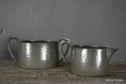 Hammered Pewter Small Jug & Sugr Bowl - Kernow Furniture