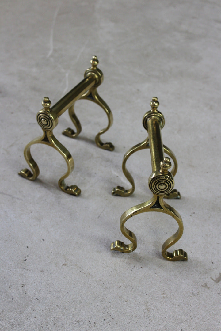 Pair Brass Fire Dogs Andirons - Kernow Furniture