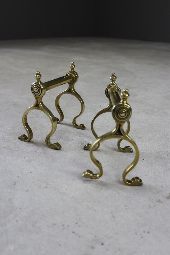 Pair Brass Fire Dogs Andirons - Kernow Furniture