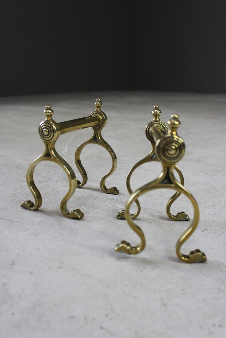 Pair Brass Fire Dogs Andirons - Kernow Furniture