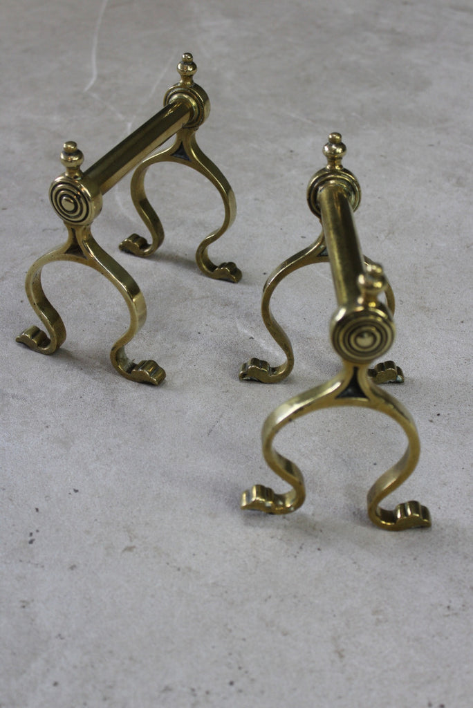 Pair Brass Fire Dogs Andirons - Kernow Furniture