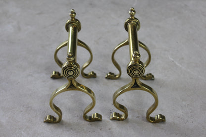 Pair Brass Fire Dogs Andirons - Kernow Furniture