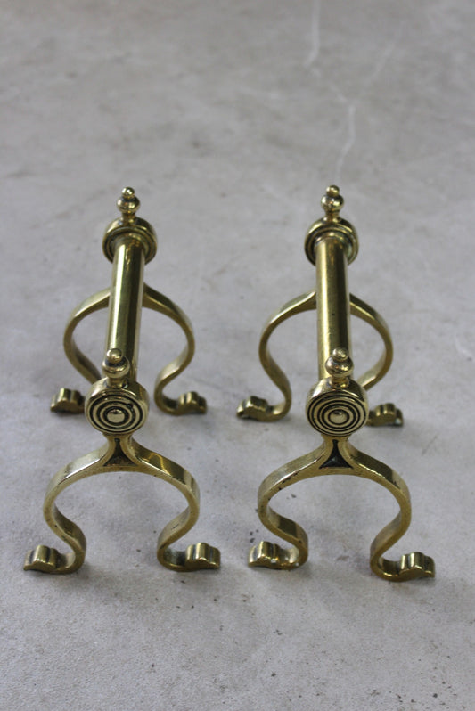 Pair Brass Fire Dogs Andirons - Kernow Furniture