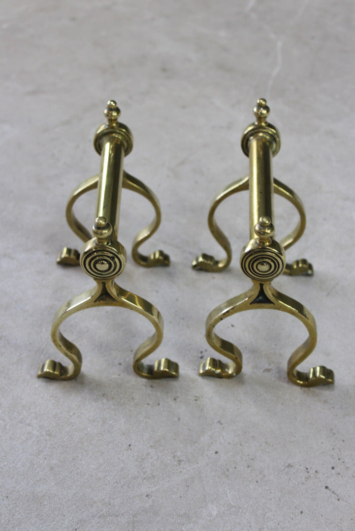 Pair Brass Fire Dogs Andirons - Kernow Furniture