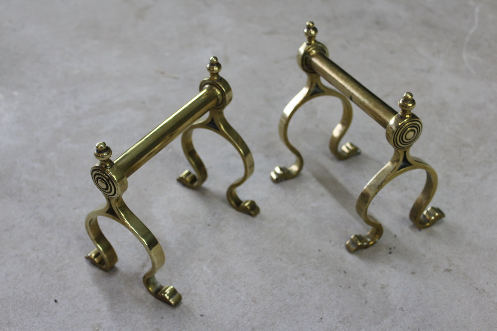 Pair Brass Fire Dogs Andirons - Kernow Furniture