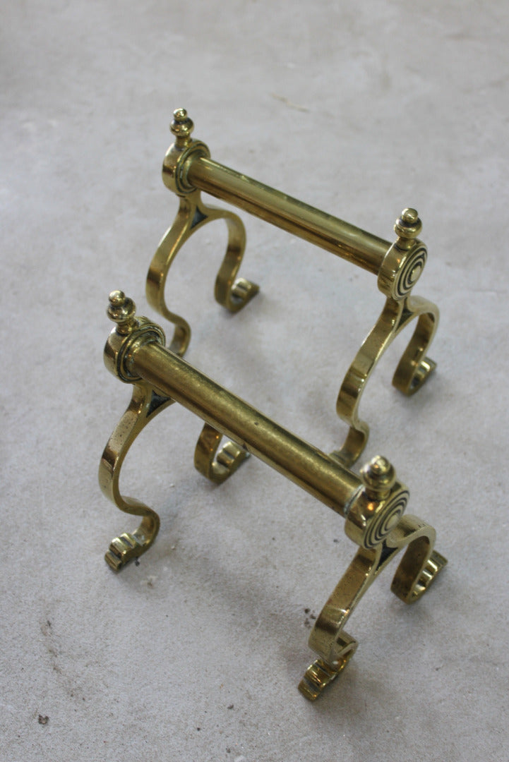 Pair Brass Fire Dogs Andirons - Kernow Furniture