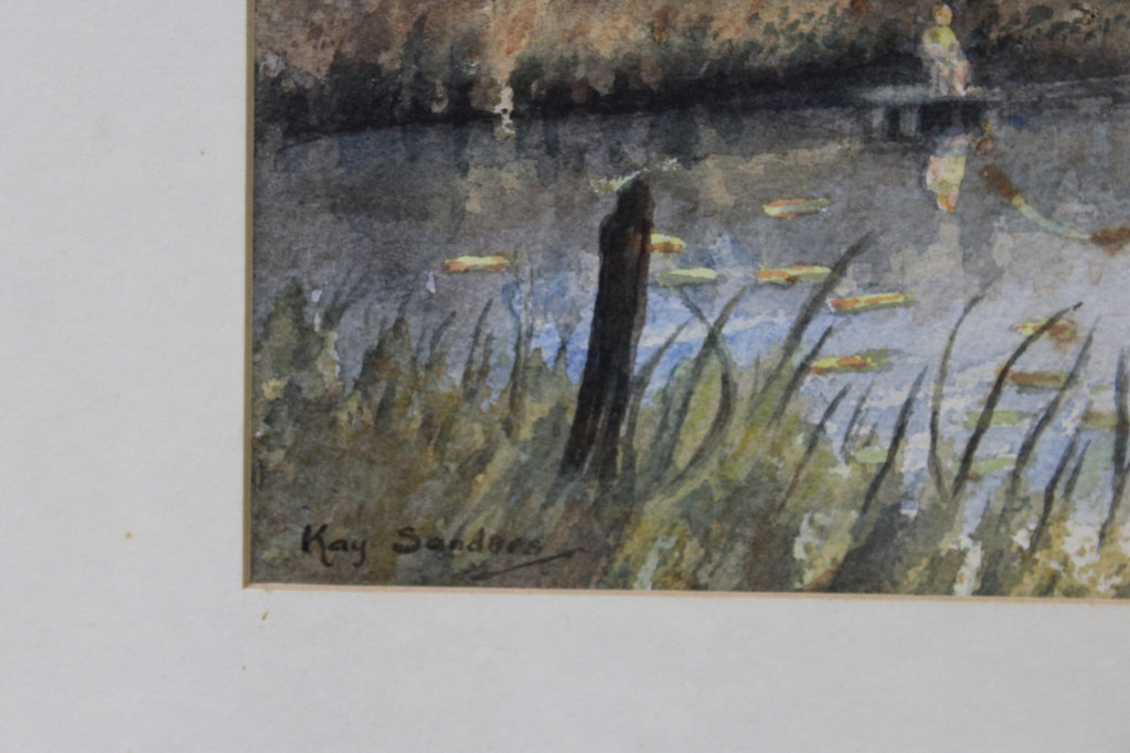Boy Fishing Patching Pond - Kay Sanders Watercolour - Kernow Furniture