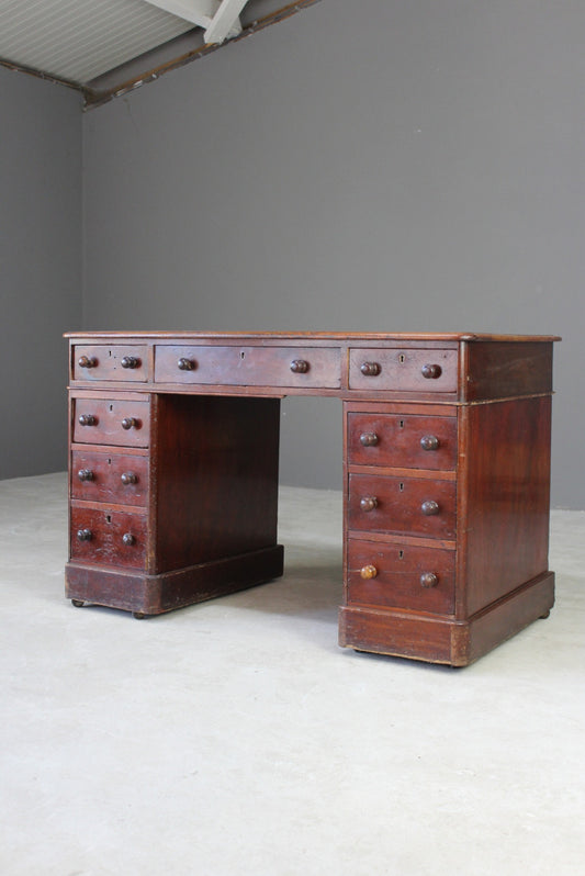 Antique Victorian Mahogany Twin Pedestal Desk - Kernow Furniture