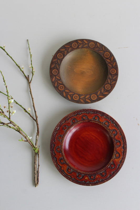 Pair Vintage Decorative Wooden Dishes - Kernow Furniture