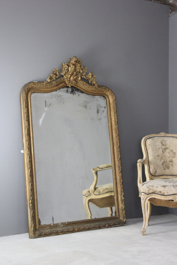 Large Antique Rococo Style Gilt Wood Mirror - Kernow Furniture