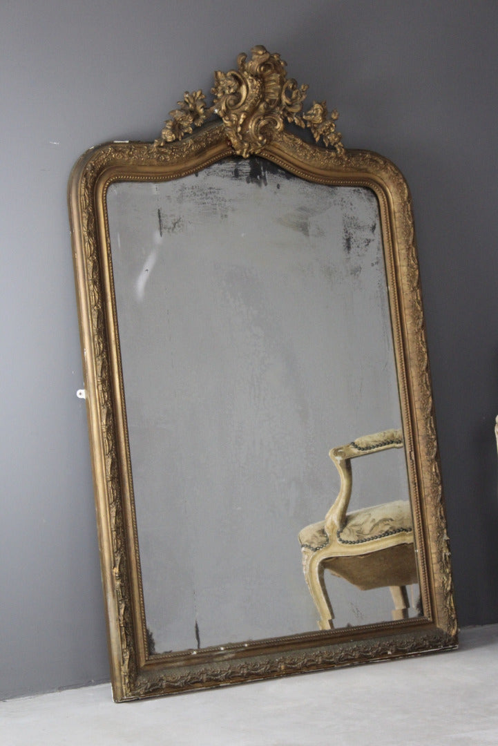 Large Antique Rococo Style Gilt Wood Mirror - Kernow Furniture