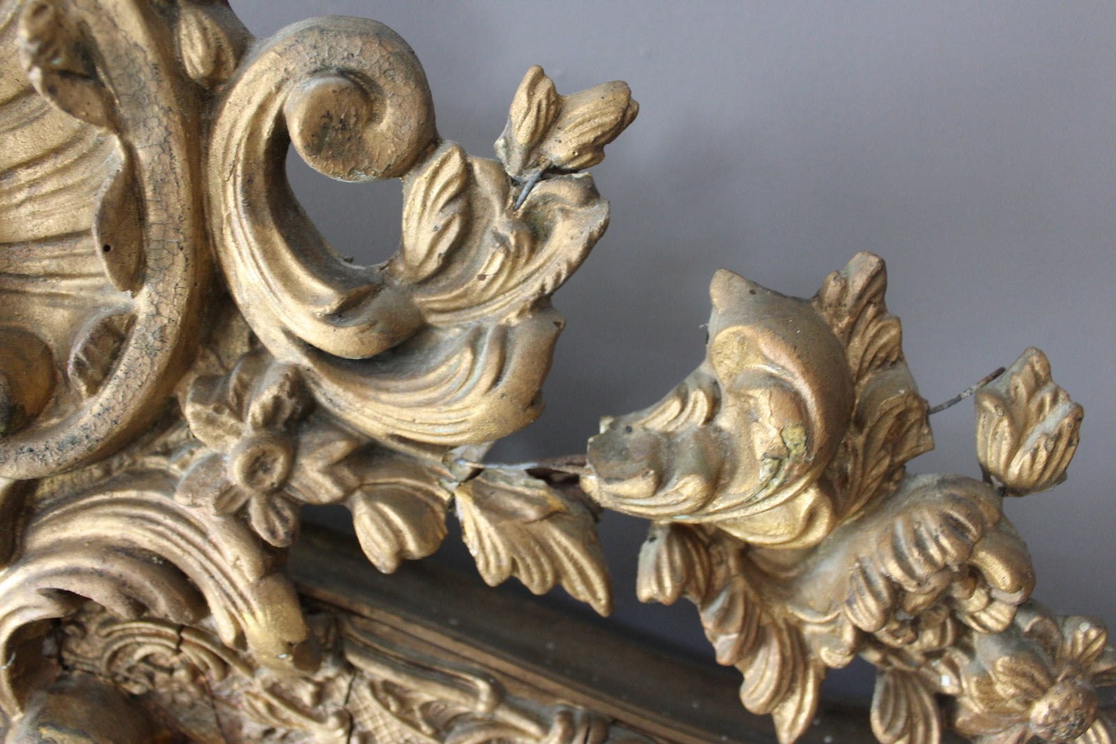 Large Antique Rococo Style Gilt Wood Mirror - Kernow Furniture