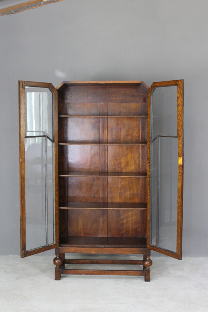 1940s Oak Glazed Bookcase - Kernow Furniture