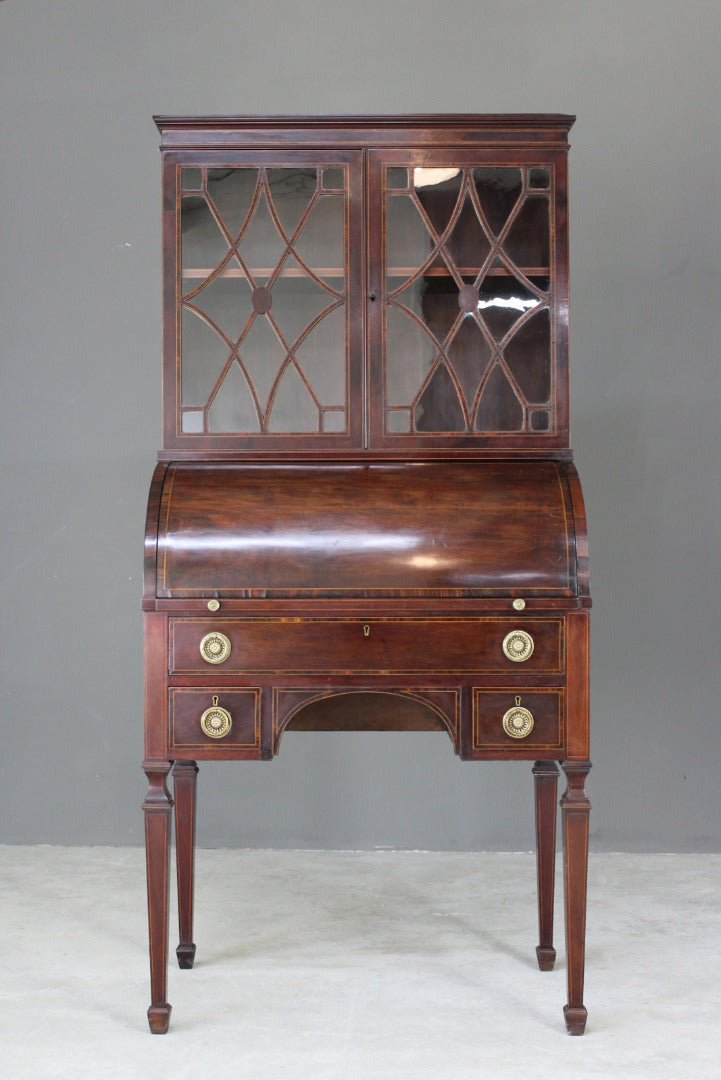 Antique Georgian Style Cylinder Bureau Cabinet - Kernow Furniture