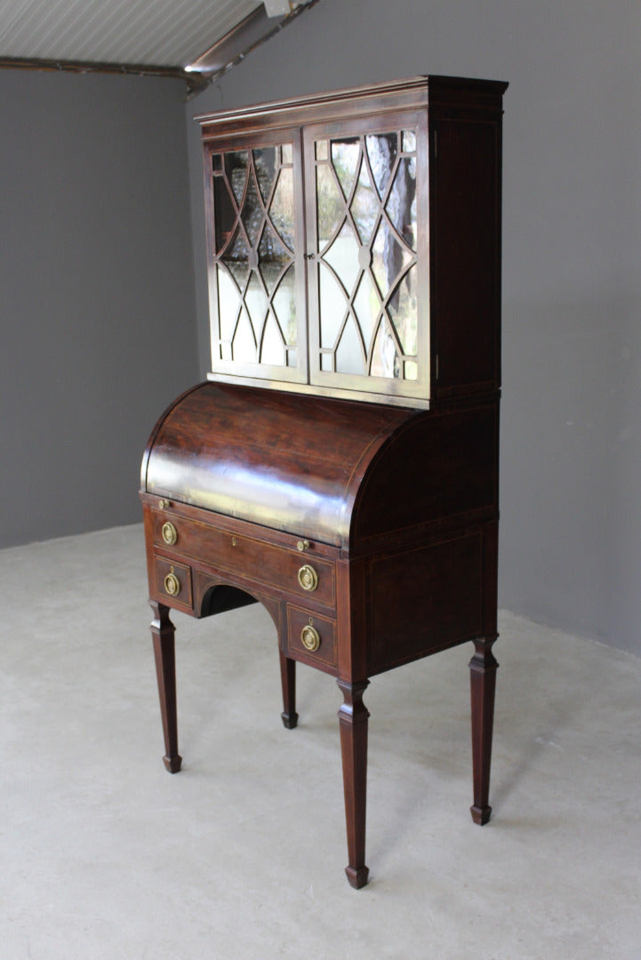 Antique Georgian Style Cylinder Bureau Cabinet - Kernow Furniture