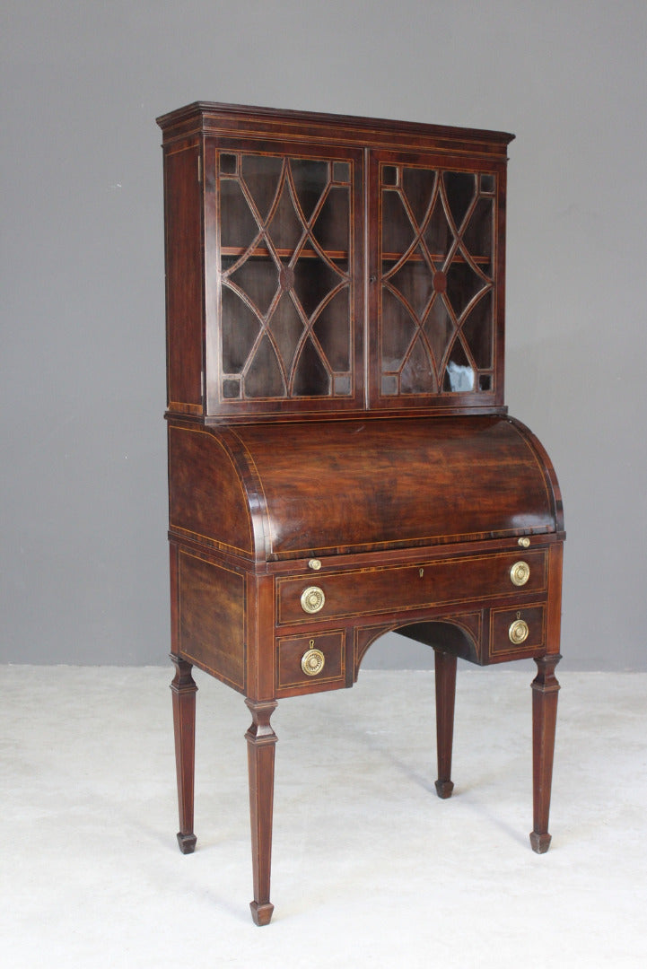 Antique Georgian Style Cylinder Bureau Cabinet - Kernow Furniture