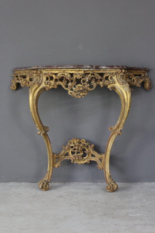 Antique Rococo Revival Giltwood Console Table - Kernow Furniture