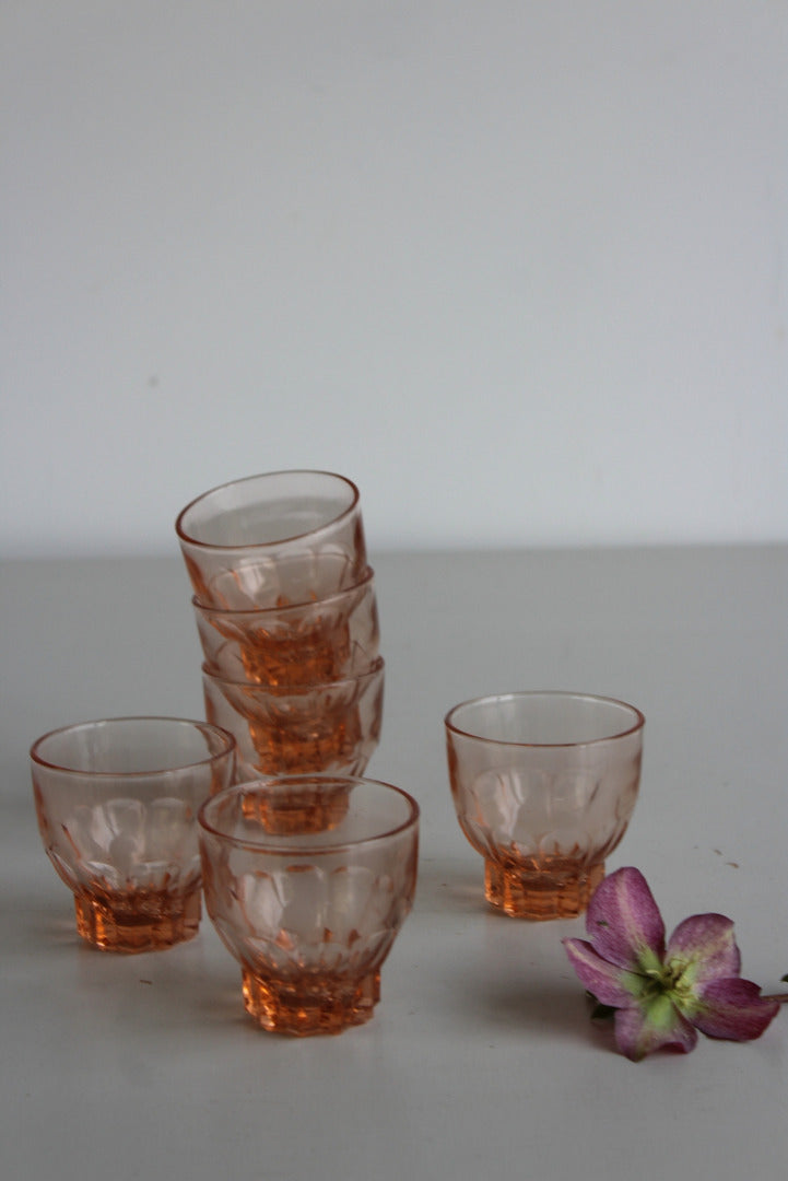 6 Vintage Peach Coloured Glasses - Kernow Furniture