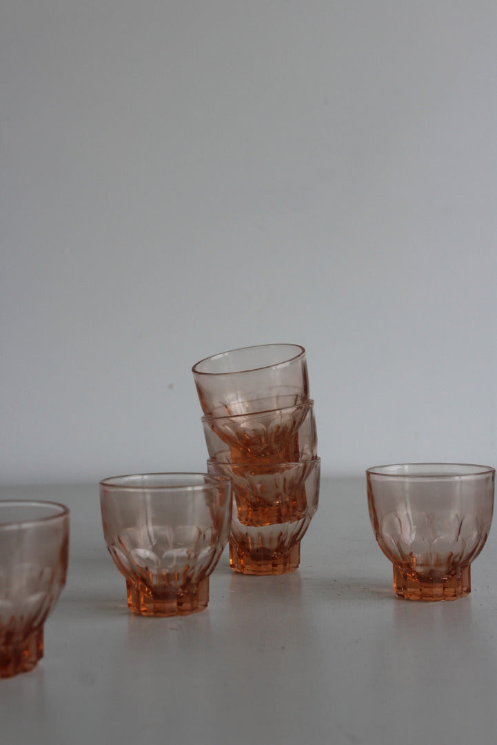 6 Vintage Peach Coloured Glasses - Kernow Furniture