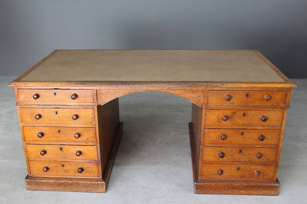 Large Antique Oak Partners Desk - Kernow Furniture