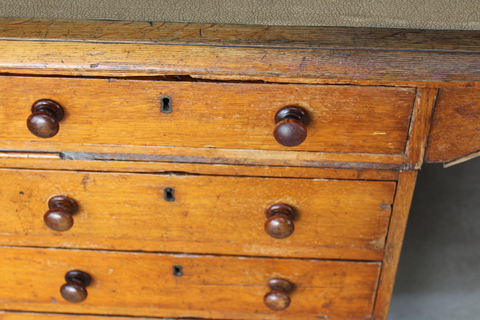 Large Antique Oak Partners Desk - Kernow Furniture