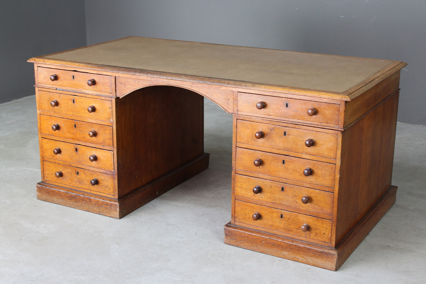 Large Antique Oak Partners Desk - Kernow Furniture