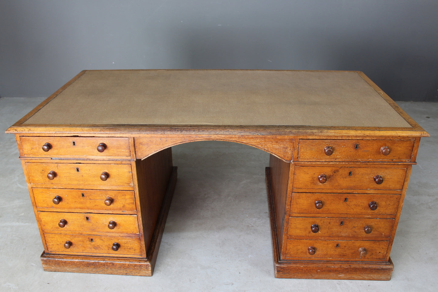 Large Antique Oak Partners Desk - Kernow Furniture