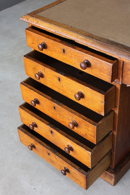 Large Antique Oak Partners Desk - Kernow Furniture