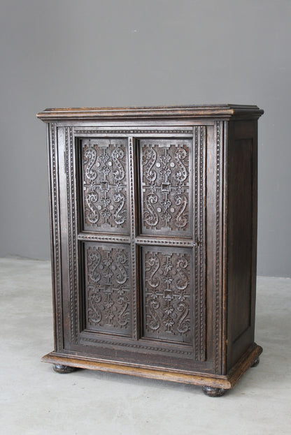 Antique Carved Oak Cupboard - Kernow Furniture