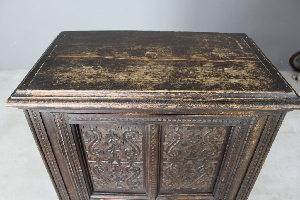 Antique Carved Oak Cupboard - Kernow Furniture
