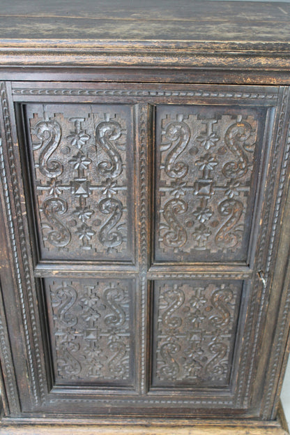 Antique Carved Oak Cupboard - Kernow Furniture