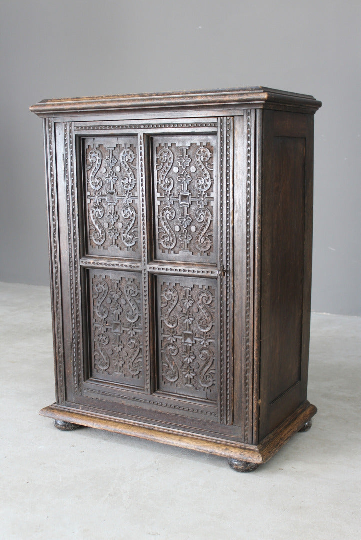 Antique Carved Oak Cupboard - Kernow Furniture