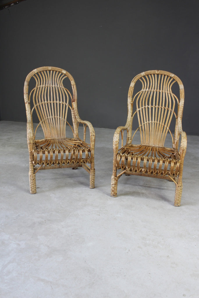 Pair Retro Cane Chairs - Kernow Furniture