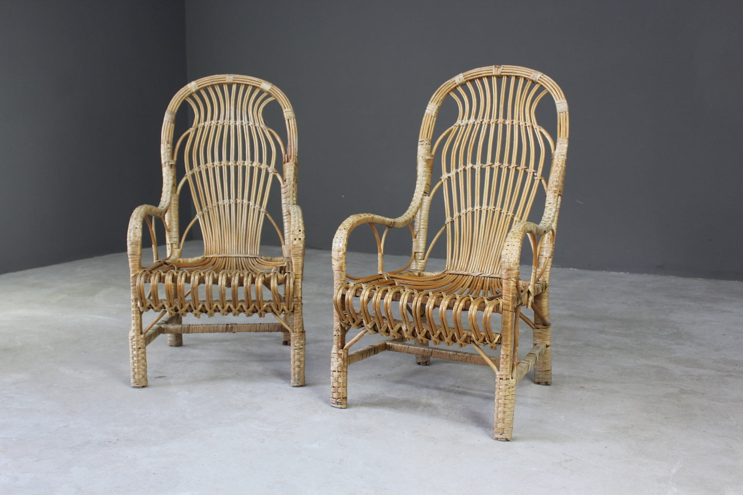 Pair Retro Cane Chairs - Kernow Furniture