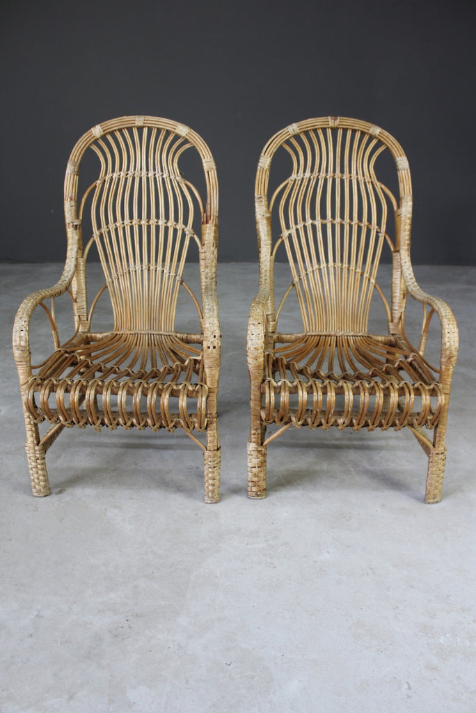 Pair Retro Cane Chairs - Kernow Furniture