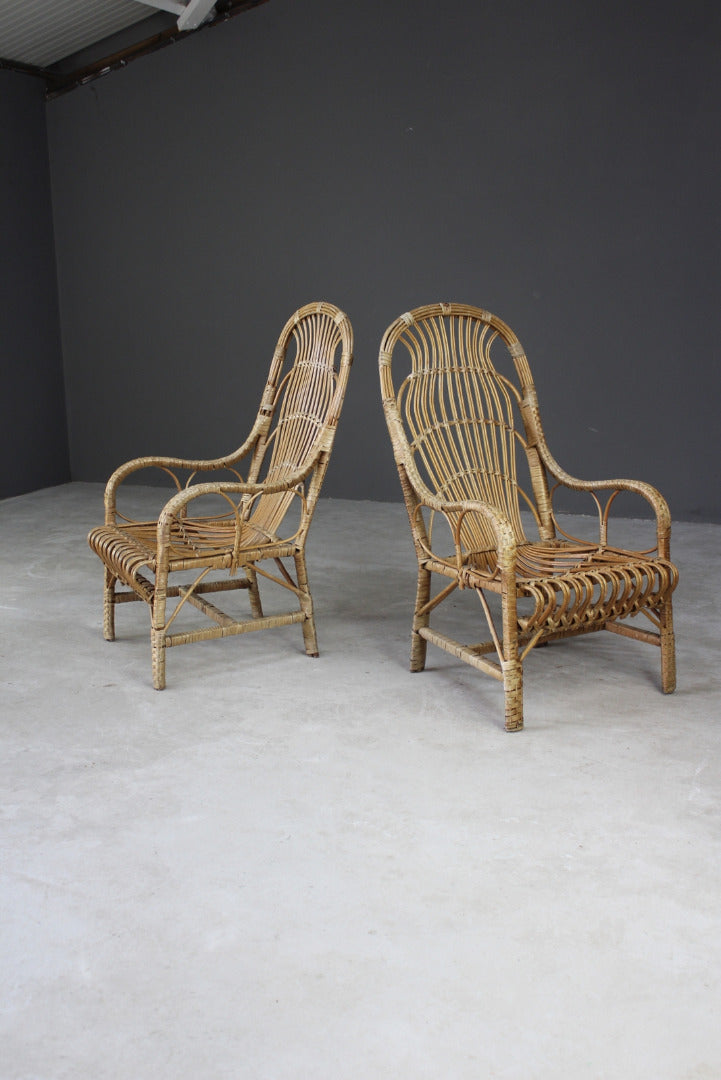 Pair Retro Cane Chairs - Kernow Furniture