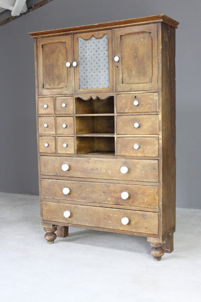 Small Antique Pine Kitchen Cupboard - Kernow Furniture