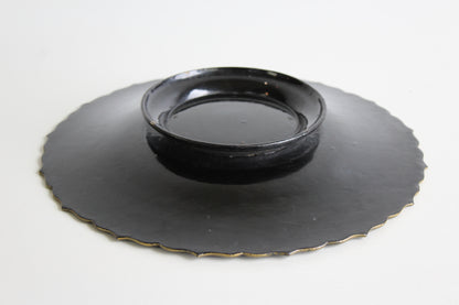 Black Lacquer Floral Dish - Kernow Furniture