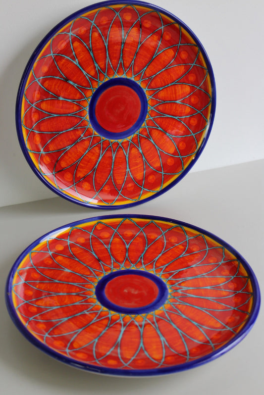 Pair Santo Stefano Large Glazed Pottery Plates - Kernow Furniture
