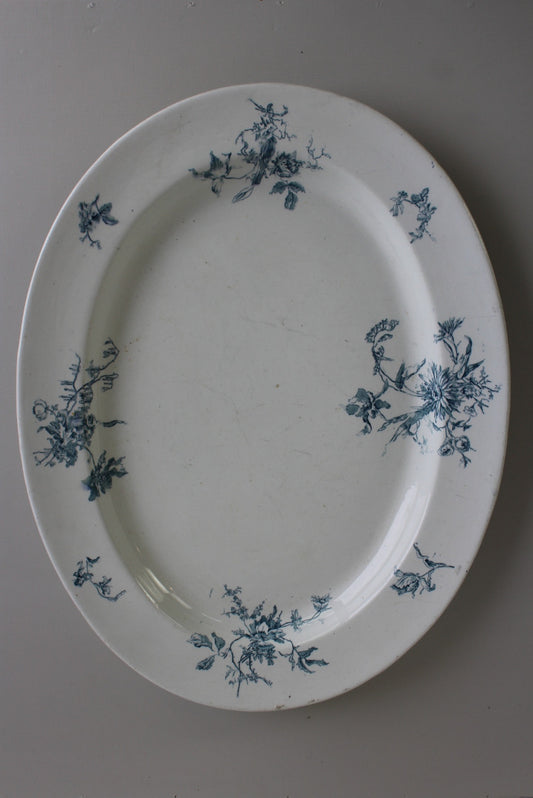 Large Blue & White Floral Serving Plate - Kernow Furniture