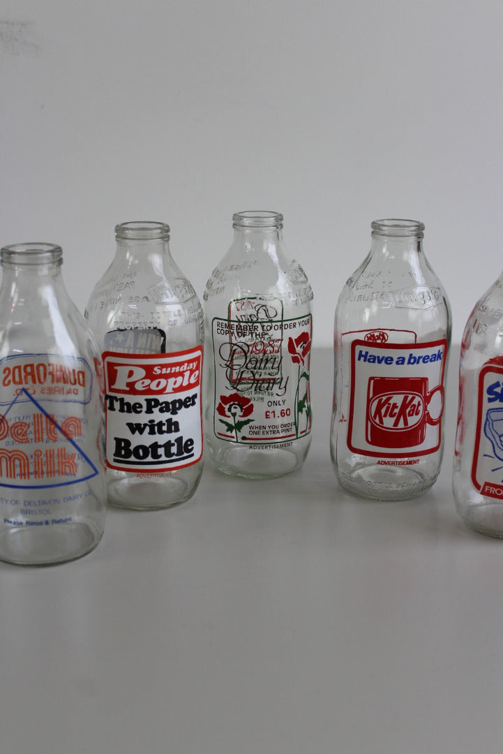 5 Vintage Glass Pint Milk Bottles - Kernow Furniture